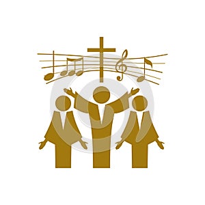 Music logo. Christian symbols. Believers in Jesus sing a song of glorification to the Lord. photo