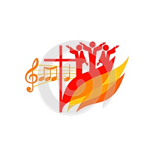 Music logo. Christian symbols. Believers worship Jesus Christ, sing with the fire of the Holy Spirit. photo