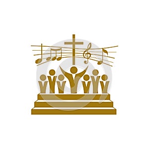 Music logo. Christian symbols. A Chorus Throughout the Earth Praises Jesus Christ.