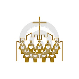 Music logo. Christian symbols. A Chorus Throughout the Earth Praises Jesus Christ.