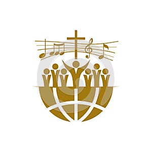 Music logo. Christian symbols. A Chorus Throughout the Earth Praises Jesus Christ.