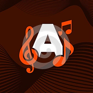 Music logo combined with letter A colored background