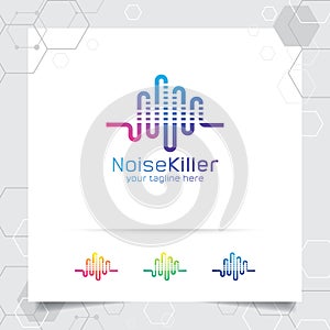 Music logo design vector with concept of sound wave and equalizer icon for studio recording, musician, app, and technology