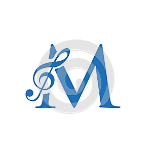 Music Logo On Letter M Concept. M Music Note Sign, Sound Music Melody Template
