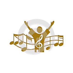 Music logo. The person is singing. Notes