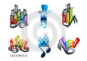 Music logo, sound city symbol and grunge country treble music design