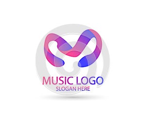 Music logo template. letter M vector design. Turntable illustration