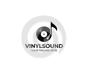 Music logo template. Musical note and vinyl record vector design