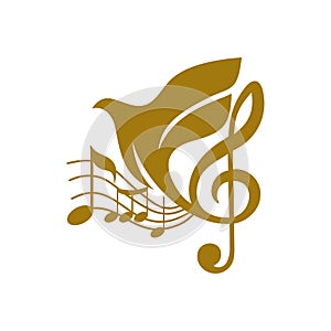 Music logo. Treble clef and flying dove.