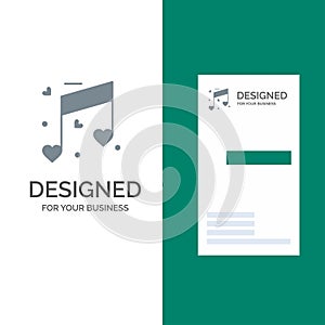 Music, Love, Heart, Wedding Grey Logo Design and Business Card Template