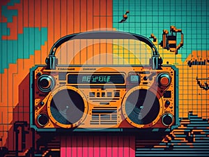 music machine pixel art style retro background