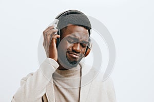 music man background american black dj isolated headphones guy african fashion portrait one