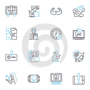 Music melody linear icons set. Harmony, Rhythm, Pitch, Tune, Cadence, Melancholy, Vibrato line vector and concept signs