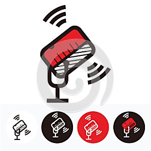 music microphone set with signal sign for broadcast or podcast - music microphone set with signal icon or logo -