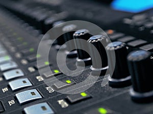 Music Mixer Control Panel In Recording Studio Closeup