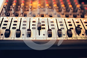 Music mixer in studio, dj working for new tracks. Music production with editing tools