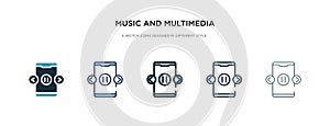 Music and multimedia icon in different style vector illustration. two colored and black music and multimedia vector icons designed