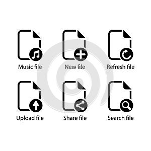 Music, New, Refresh, Upload, Share, Search, file icon