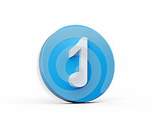 Music Note 3d icon on blue button circle shape isolated on white background 3d illustration