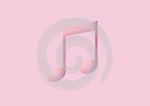 Music note 3d icon on pastel pink background
