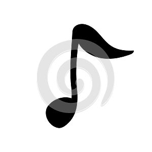 Music note in black and white, isolated simple hand drawn vector illustration in doodle style