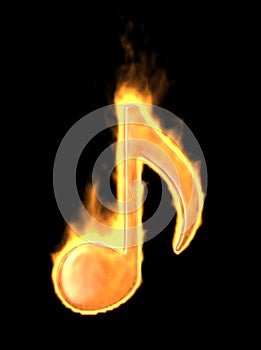 Music note burn in fire. 3D Icon isolated