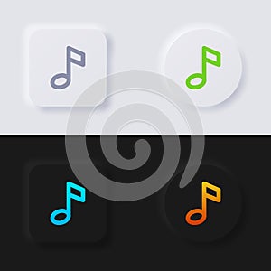 Music note button icon set, Multicolor neumorphism button soft UI Design.