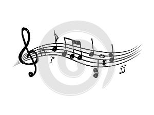 Music note design element in doodle style.