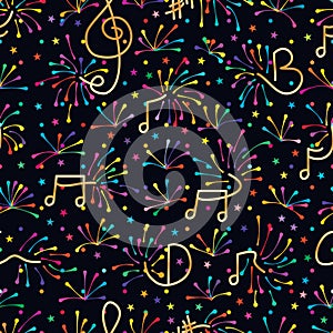 Music note firework colorful seamless pattern