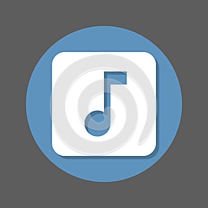 Music note flat icon. Round colorful button, circular vector sign with shadow effect. Flat style design.