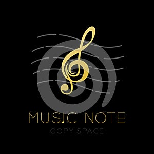 Music note gold color with dash line staff, logo icon set design illustration