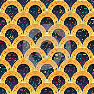 Music note half circle golden song seamless pattern