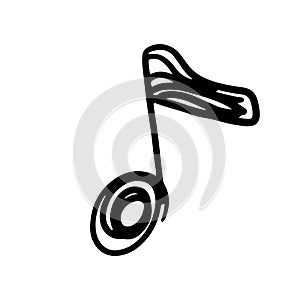 Music note hand drawn and doodle design. Sketch of melody and musical symbol in black silhouette style. Creative music icon