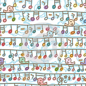 Music note hang line bird stand seamless pattern photo