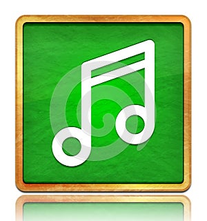 Music note icon chalk board green square button slate texture wooden frame concept isolated on white background with shadow