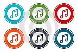 Music note icon flat vector illustration design round buttons collection 6 concept colorful frame simple circle set