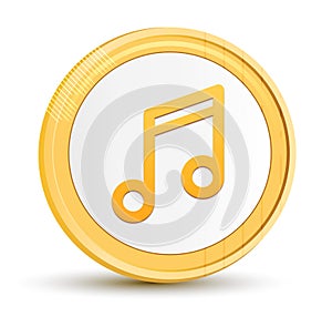 Music note icon gold round button golden coin shiny frame luxury concept abstract illustration isolated on white background