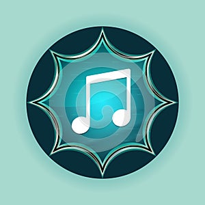 Music note icon magical glassy sunburst blue button sky blue background