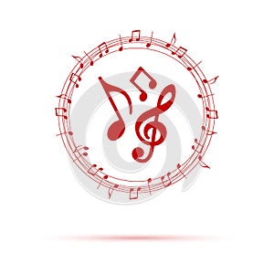 Music note icon. Music note icon logo vector. Red circular