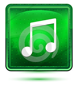Music note icon neon light green square button