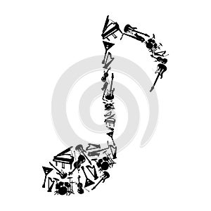 Music note including musical instruments. Vector photo