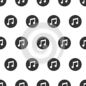 Music note key button icon seamless pattern. Song melody on circle shape symbol. Push click media player. New EPS 10 Vector