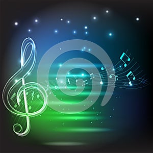 Music note with line staff circle shape logo icon outline stroke set dash line design illustration isolated on dark blue