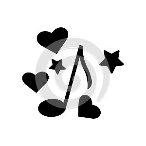 Music note love, stars outline icon. Symbol, logo illustration for mobile concept and web design.