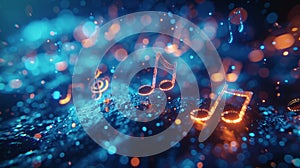 Music Note and Musical Notes on Blue Background