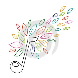 Music note with outline nature leaves concept