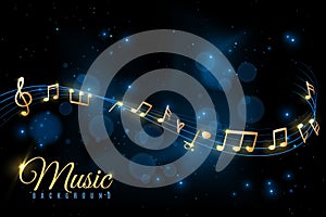 Music note poster. Musical background, musical notes swirling. Jazz album, classical symphony concert announcement