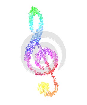 Music Note - Pulsing Smeared Rainbow Colors on White Background, Fire Design photo