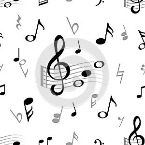 Music note seamless. Abstract musical note treble clef harmony stave classical music choir jazz vector vintage pattern