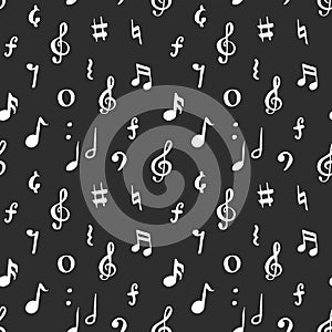 Music note seamless pattern vector illustration. Hand drawn